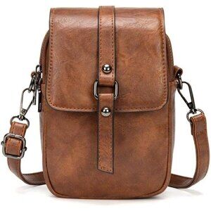 Women's Brown Vintage Cross Body Phone Bag Small Messenger Shoulder Handbag